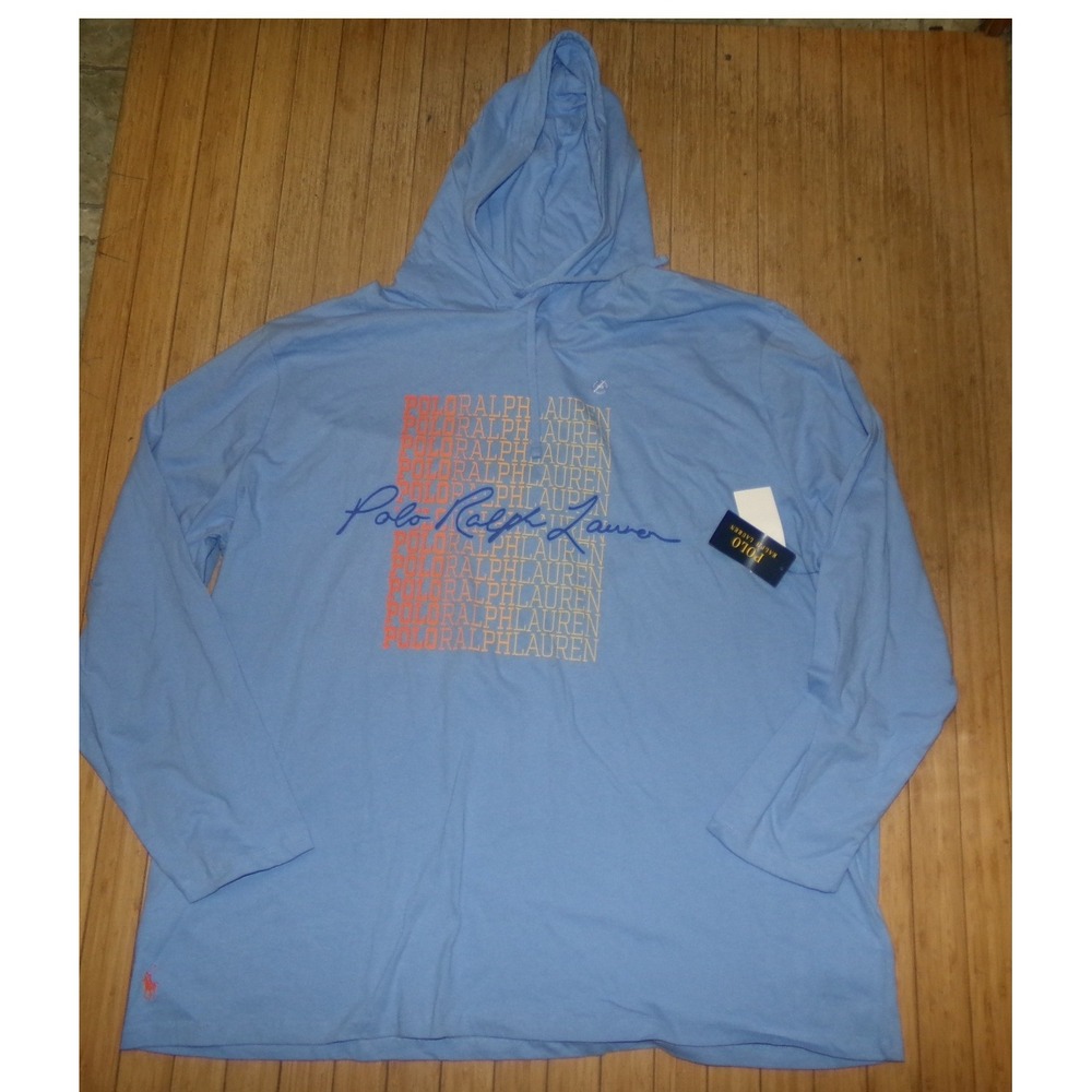 Polo Ralph Lauren Mens 3X Big Blue Graphic Hooded T-Shirt Long Sleeve Hoodie NWT